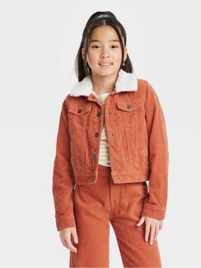 Cat & JackGirls Rust Corduroy Jacket with Faux Sherpa Collar Sz Medium (7/8)